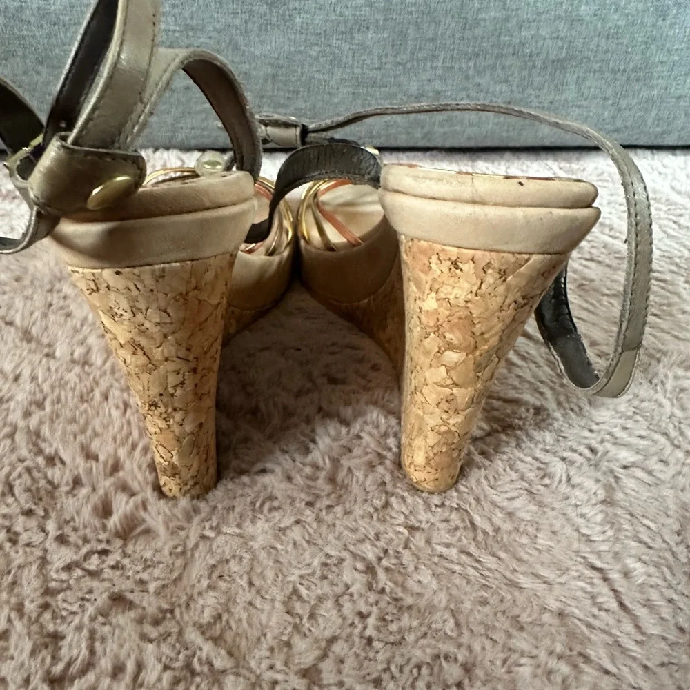 BCBGeneration Gold and Tan Sandals with Strappy Design - Picture 3 of 4
